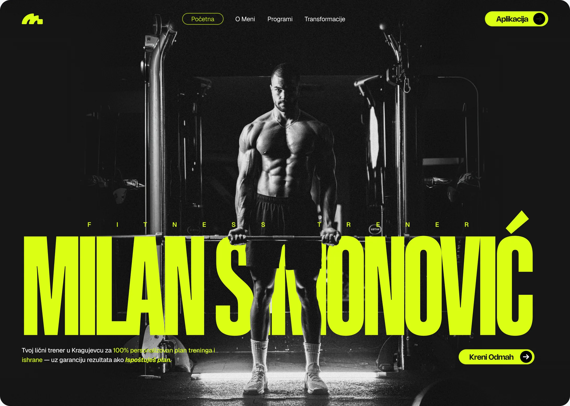 Milan Simonović — prikaz landing stranice na desktopu, web dizajn